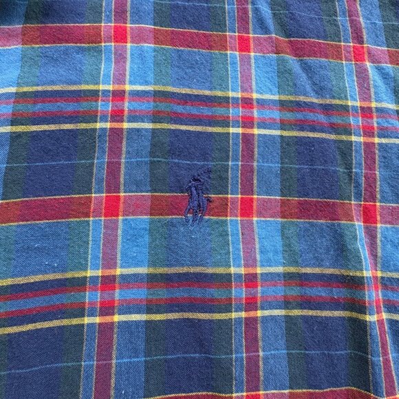 Ralph‎ Lauren Shirt Mens XL Blue Plaid Blake Button Short Sleeve Preppy - Picture 6 of 10
